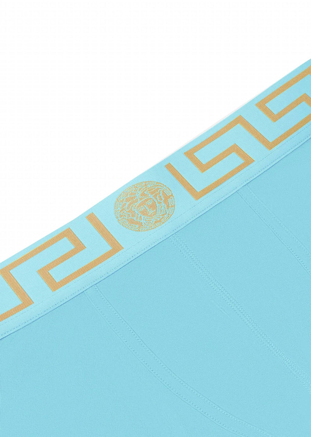 Men's Long Trunk With Greca Border In Light Blue/gold