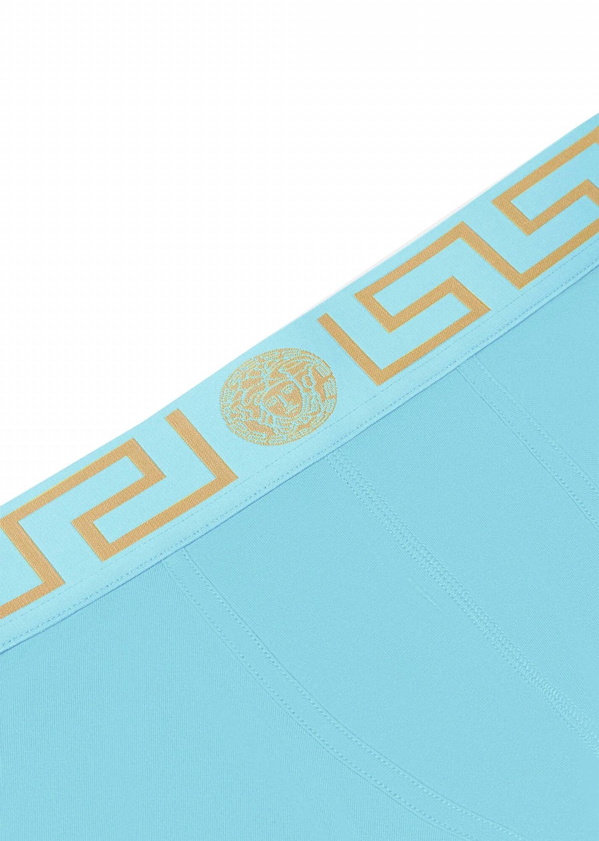 Men's Long Trunk With Greca Border In Light Blue/gold