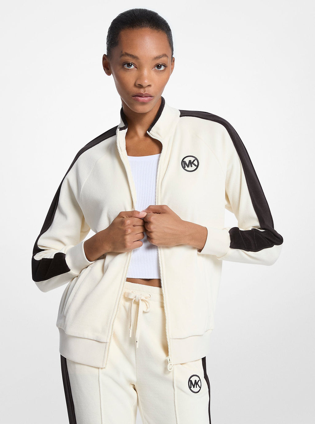 Striped Velour Zip-Up Jacket