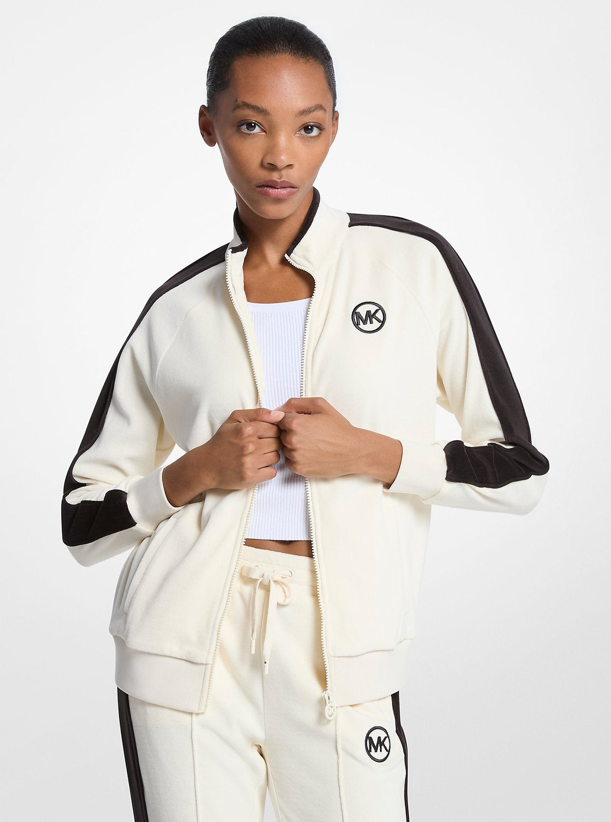 Striped Velour Zip-Up Jacket