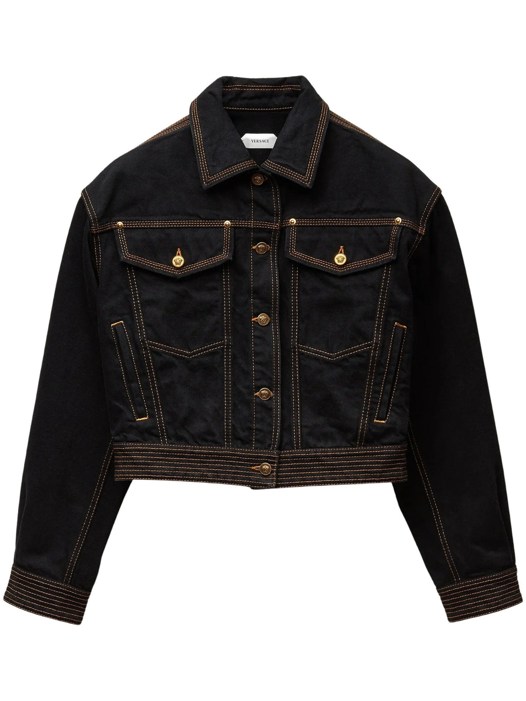 Black Contrast Stitching Cropped Denim Jacket