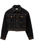 Black Contrast Stitching Cropped Denim Jacket