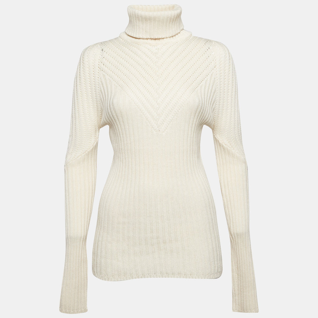 Versace Cream Rib Knit Turtle Neck Sweater
