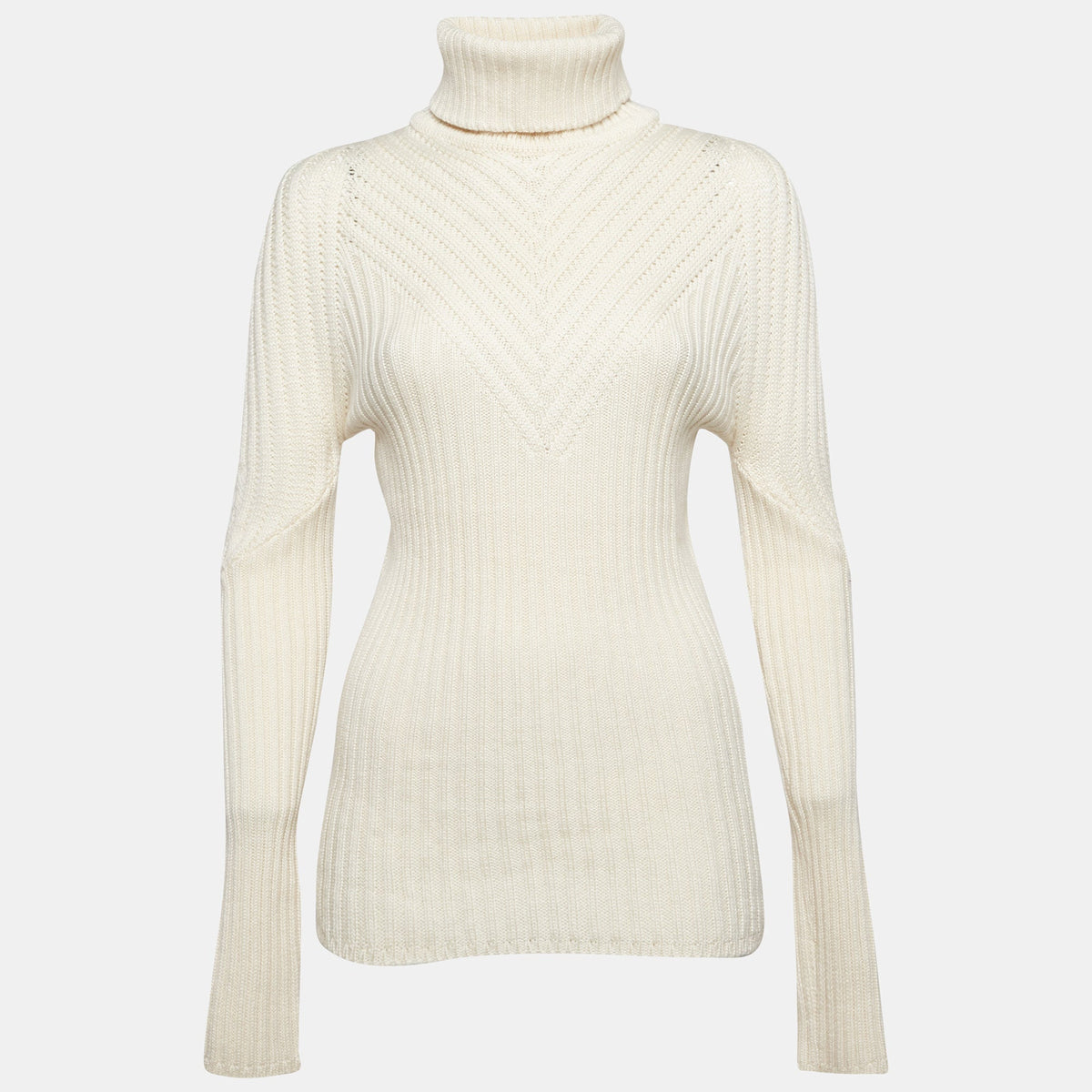 Versace Cream Rib Knit Turtle Neck Sweater