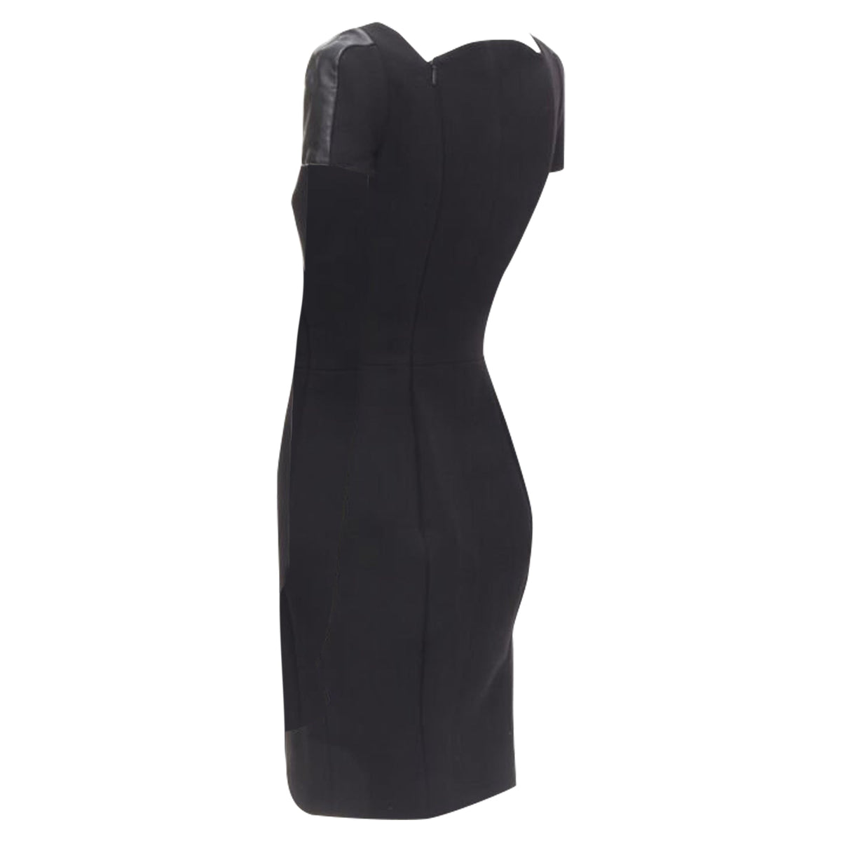 Versace square neckline leather cap sleeve bodycon sheath dress