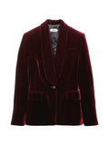 Burgundy Velvet Blazer with Shawl Lapels and Medusa Buttons