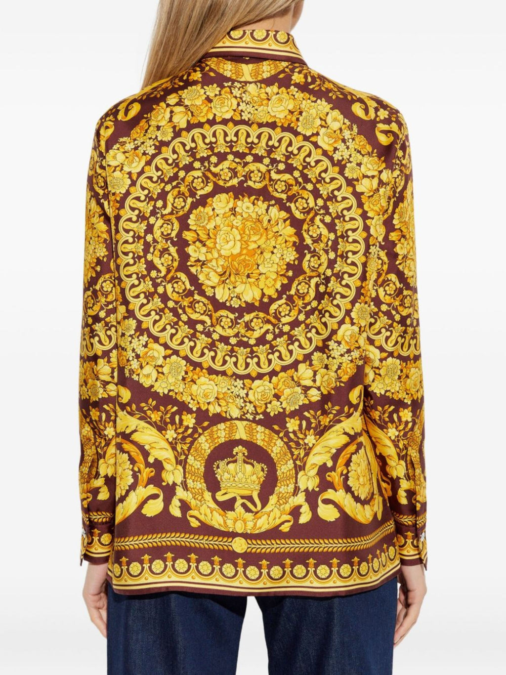Brown Baroque Print Silk Shirt