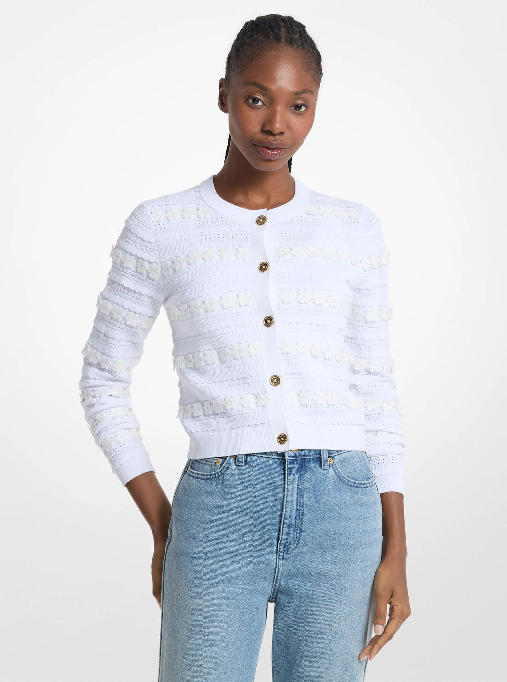 Floral Embellished Stretch Knit Cardigan