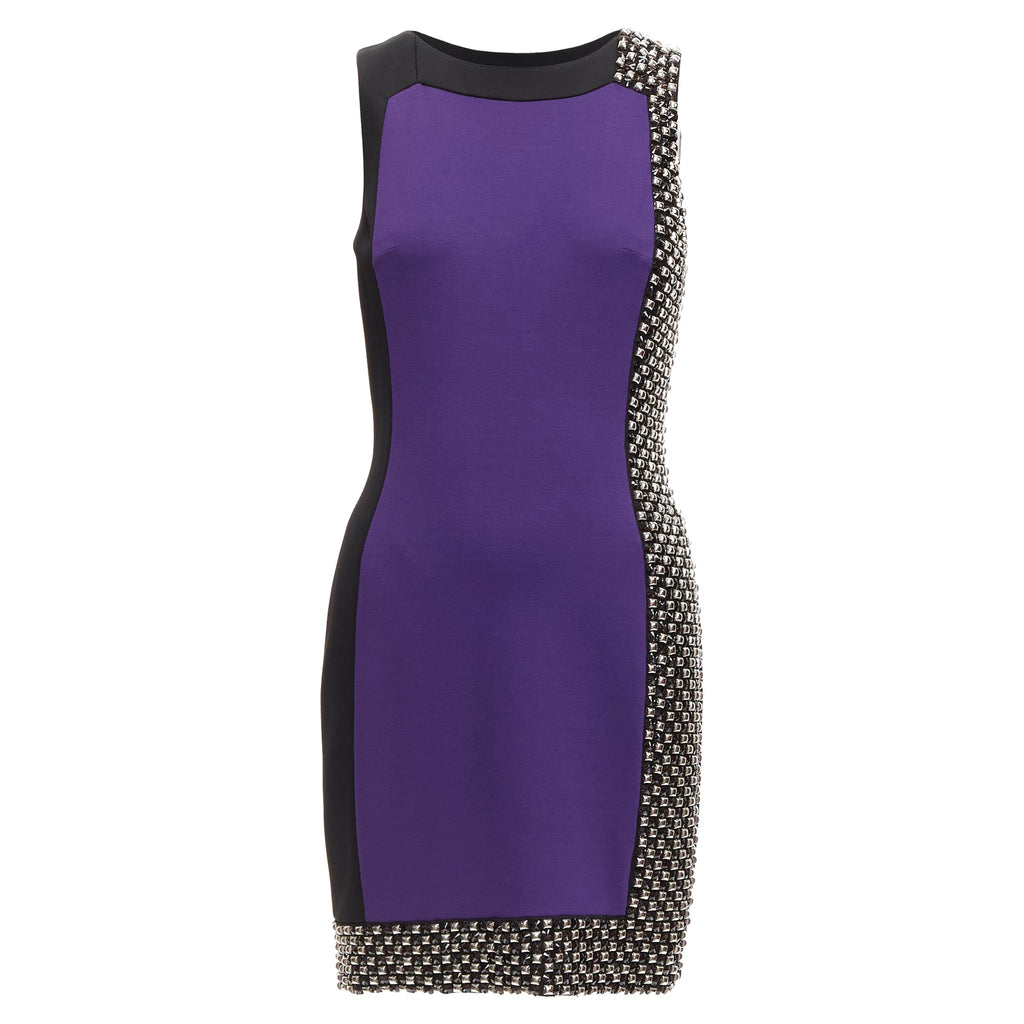 Versace Silk Blend Silver Studs Colorblock Mod Shift Dress
