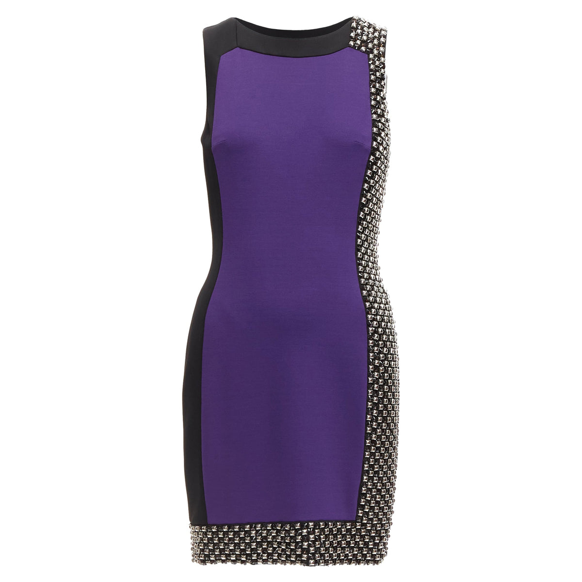 Versace Silk Blend Silver Studs Colorblock Mod Shift Dress