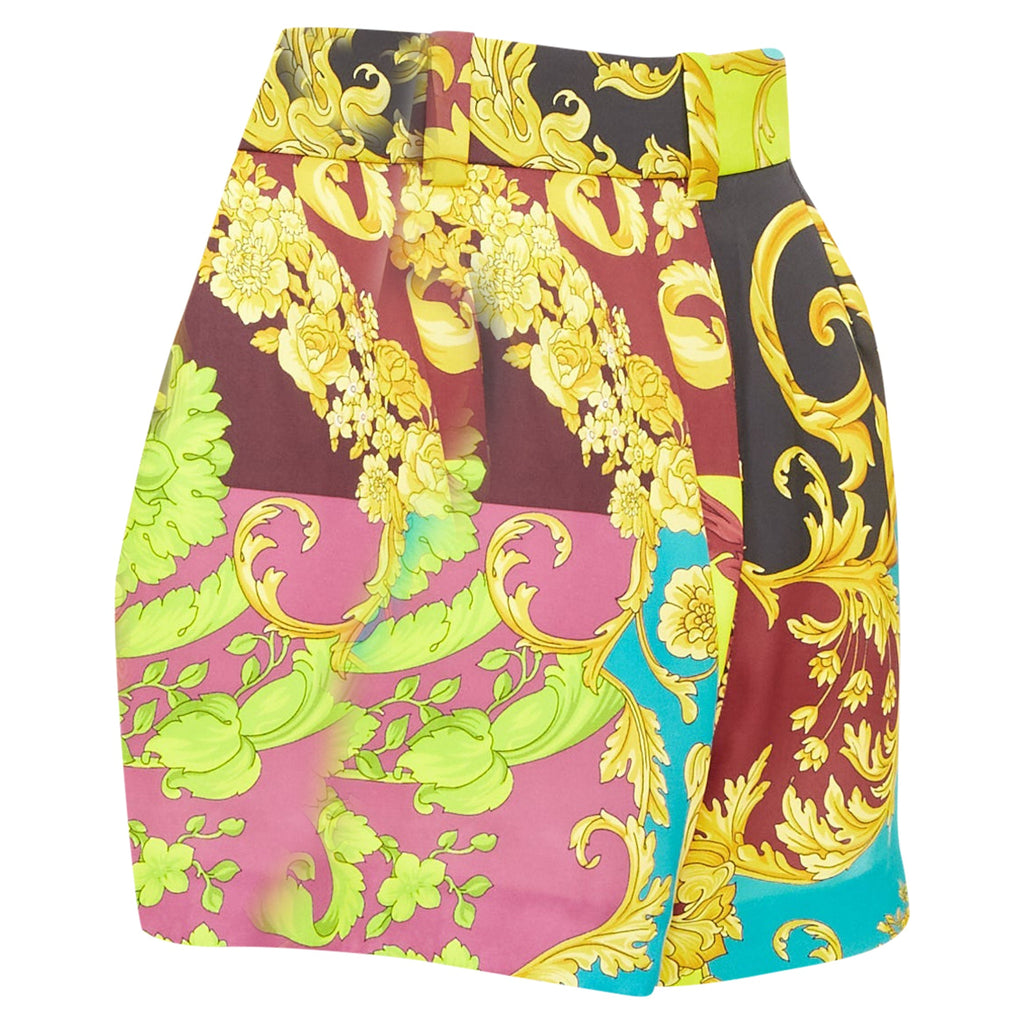 Versace Blue Baroque Print High Waist Shorts