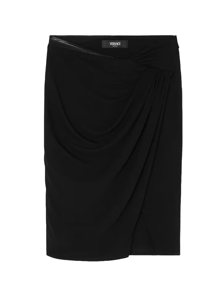 Black Asymmetrical Draped Midi Skirt