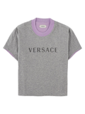 Grey Cropped Lavender Accent Cotton T-Shirt