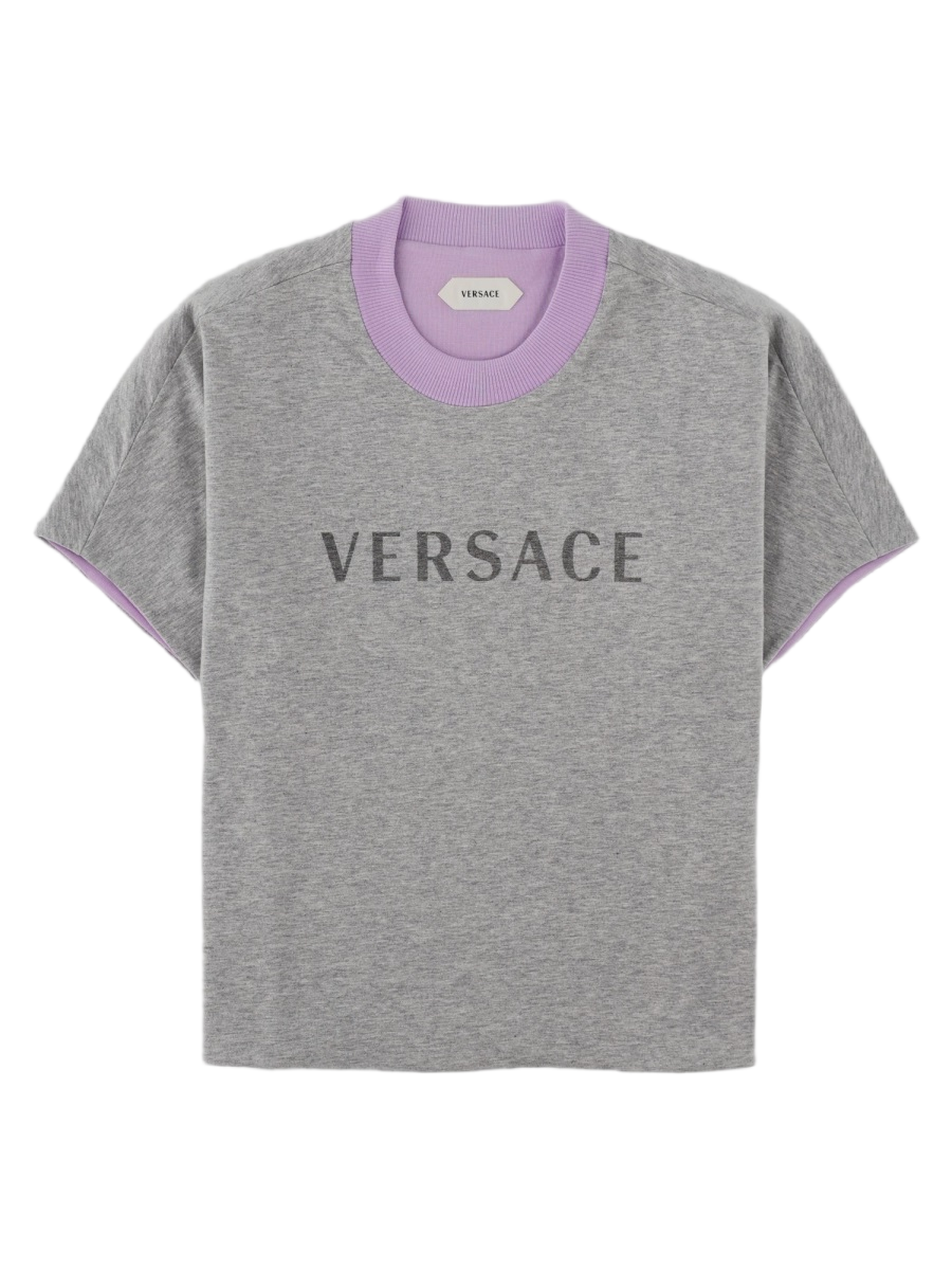 Grey Cropped Lavender Accent Cotton T-Shirt