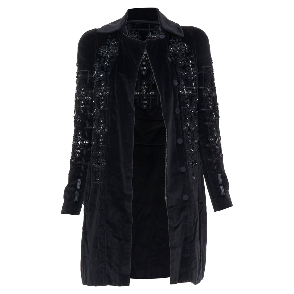 Versace 2012 Runway Black Velvet Gothic Byzantine Flared Coat