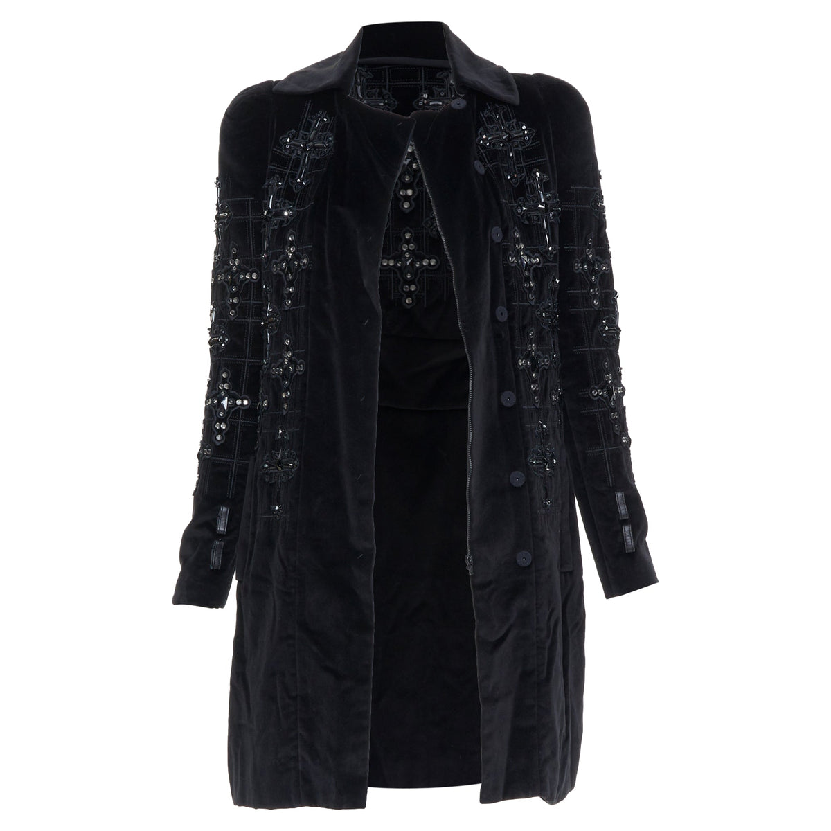 Versace 2012 Runway Black Velvet Gothic Byzantine Flared Coat