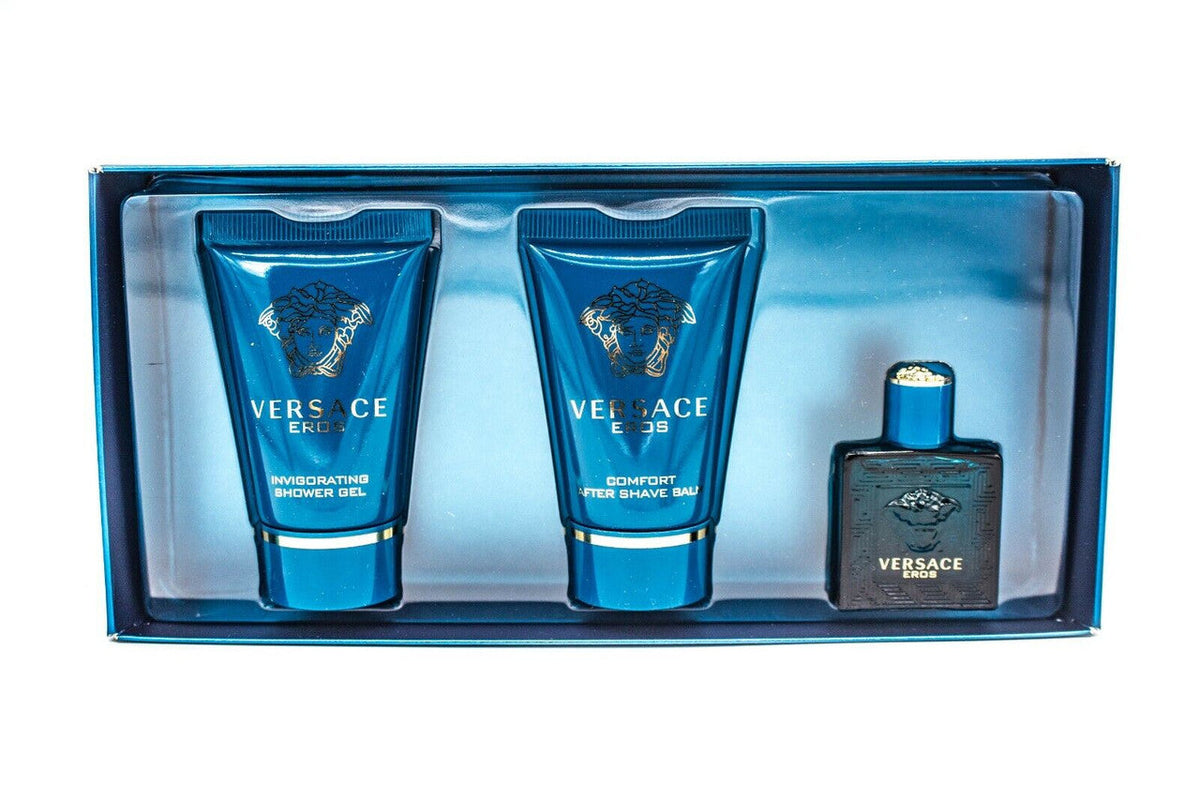 VERSACE EROS 3 PCS SET FOR MEN: 0.17 EAU DE TOILETTE + 0.8 AFTER SHAVE BALM + 0.8 SHOWER GEL
