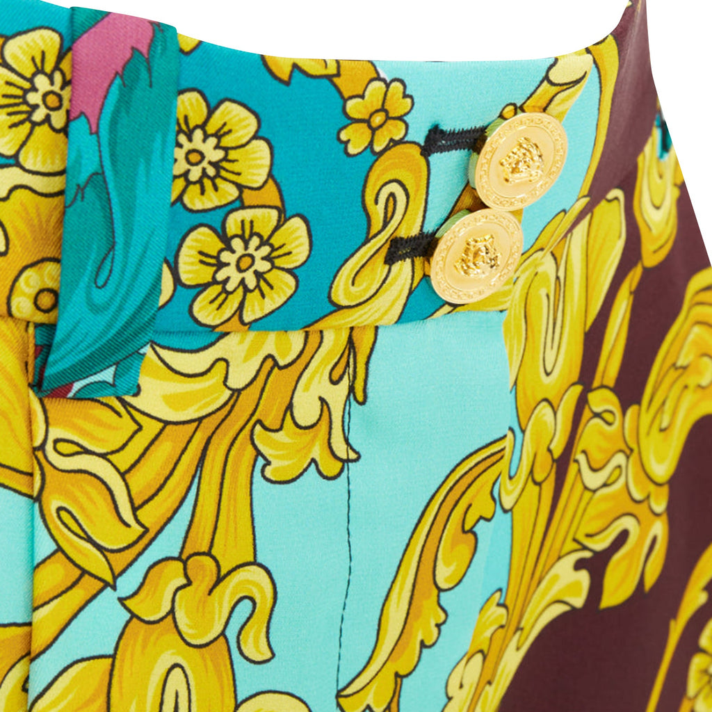 Versace Blue Baroque Print High Waist Shorts