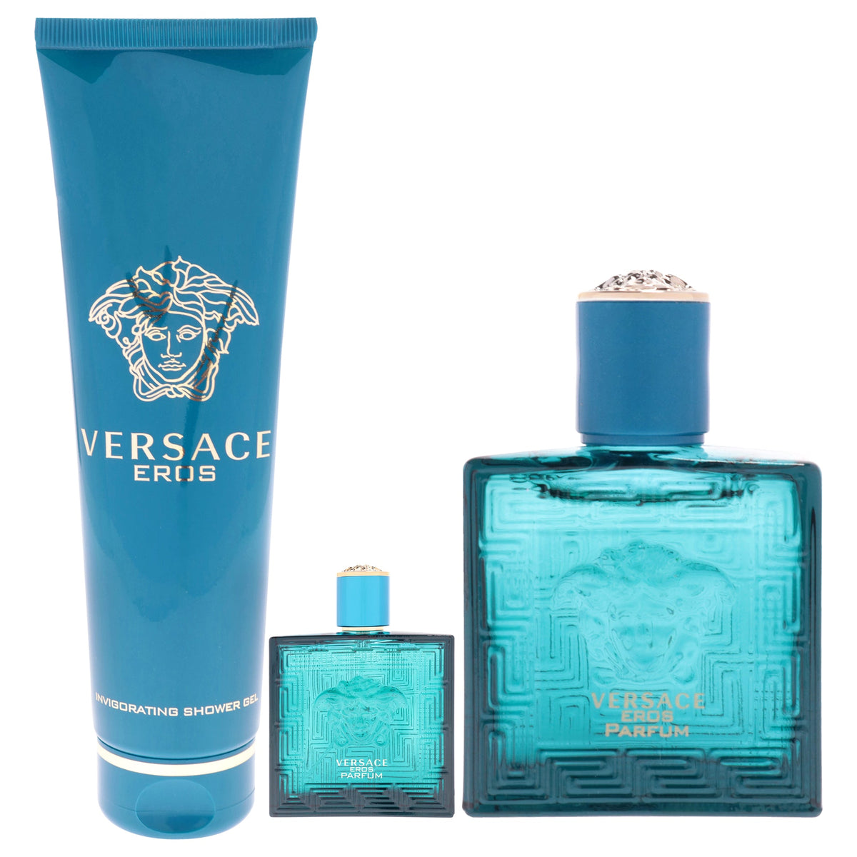 Versace Eros by Versace for Men - 3 Pc Gift Set 3.4oz Parfum Spray, 0.17oz Parfum Spray (Mini), 5oz Shower Gel