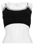 Fitted Black Crop Top With Geometric Trim