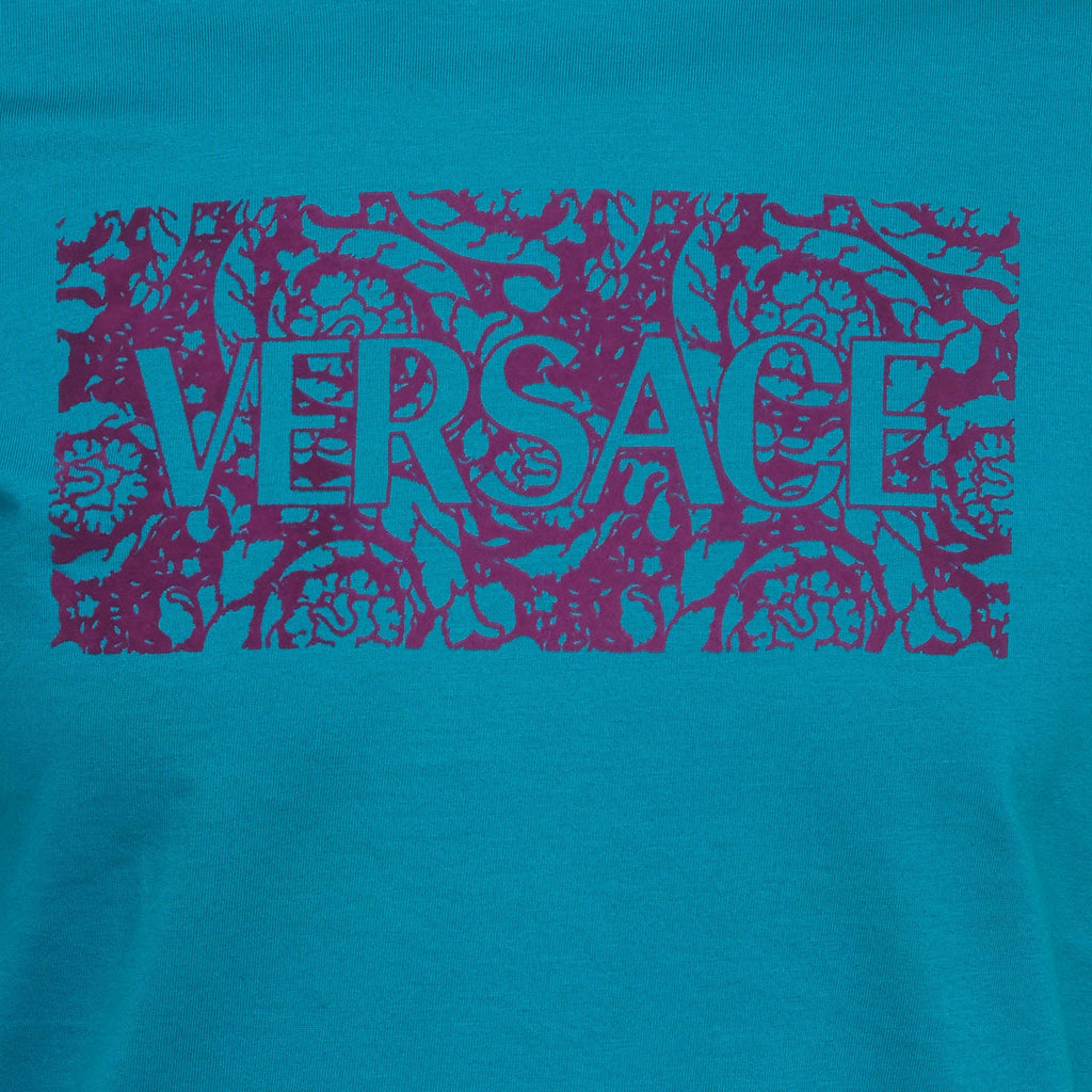 Versace Blue Flock Logo Cotton Jersey Taylor Fit T-Shirt