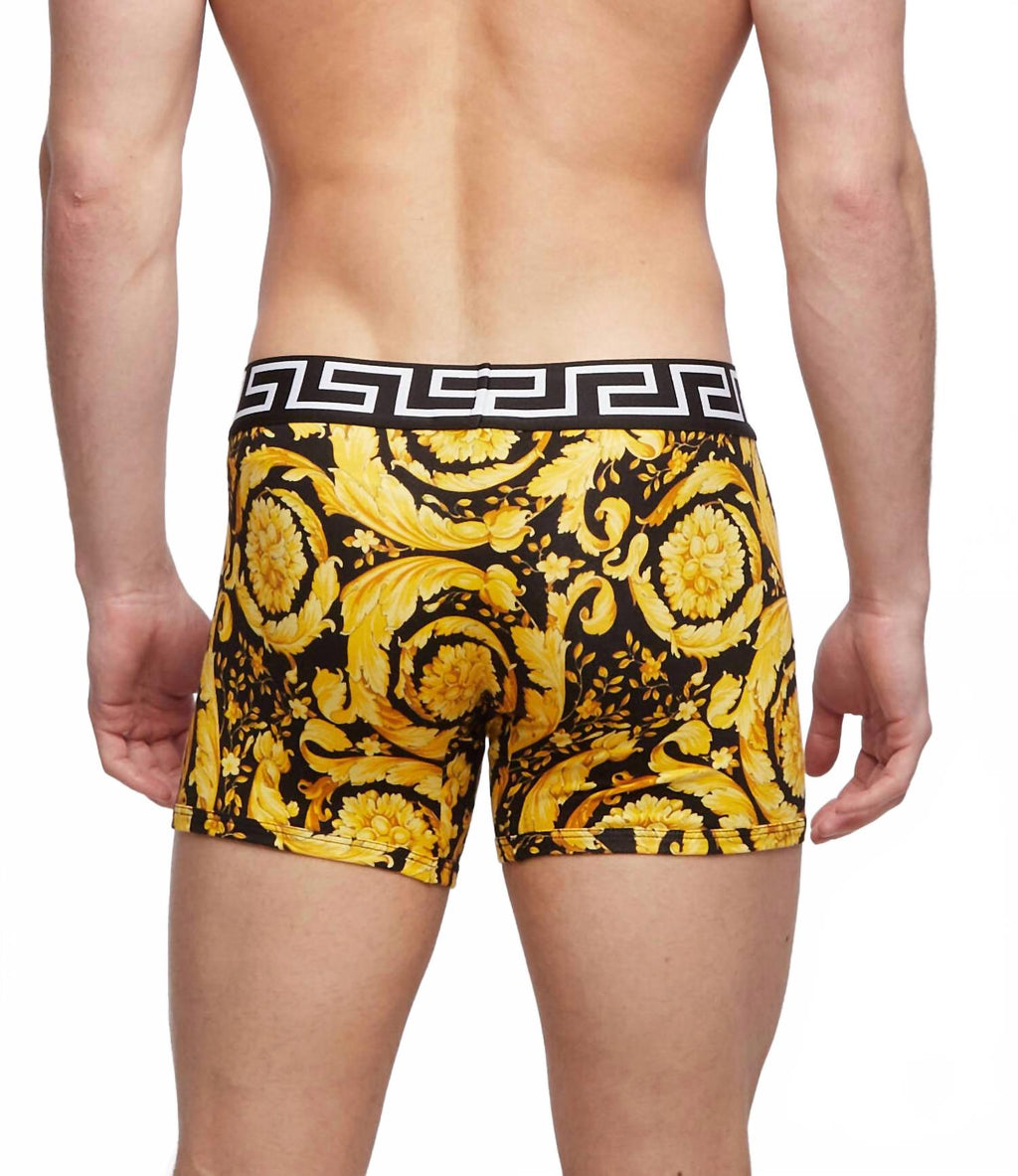 Jersey Stretch Barocco Trunks In Black/yellow