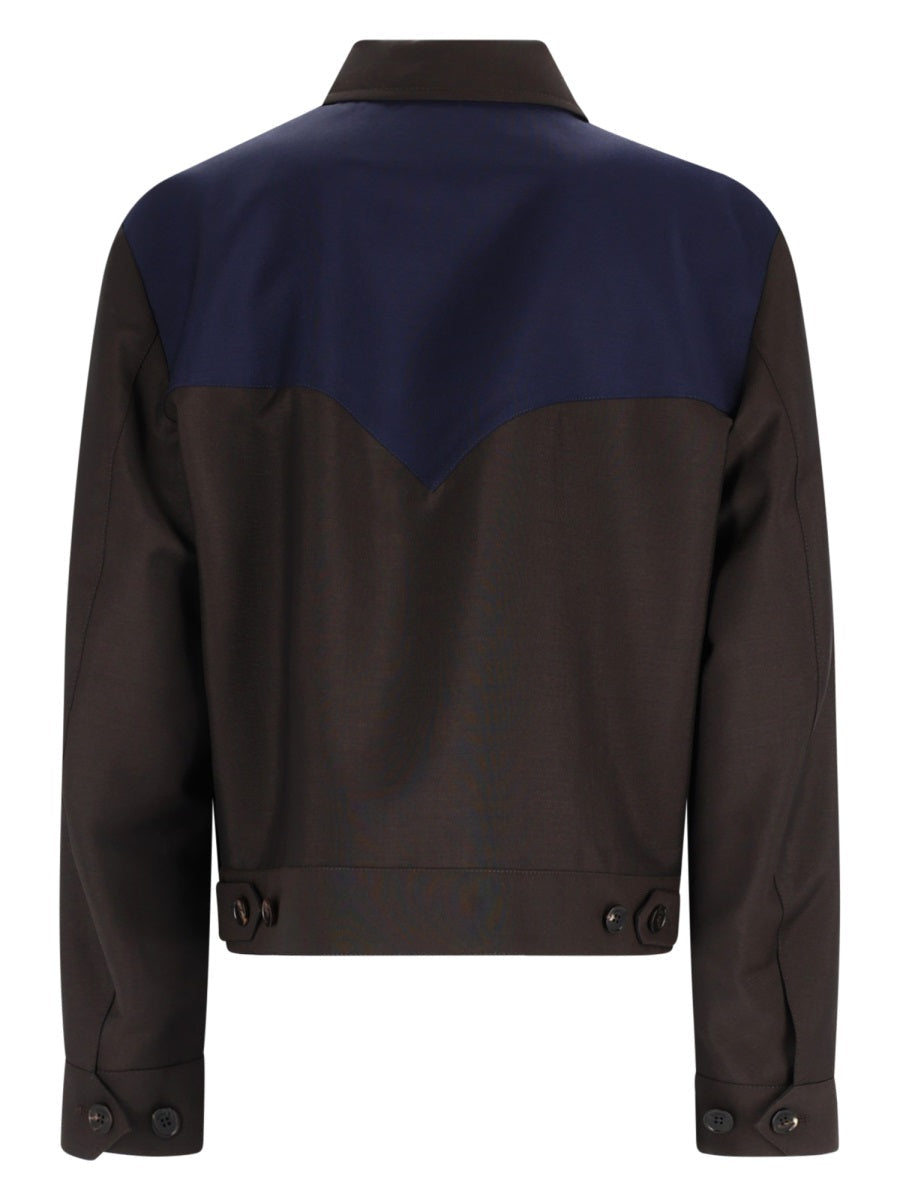 Contrasting Yoke Wool Mohair Zip Jacket