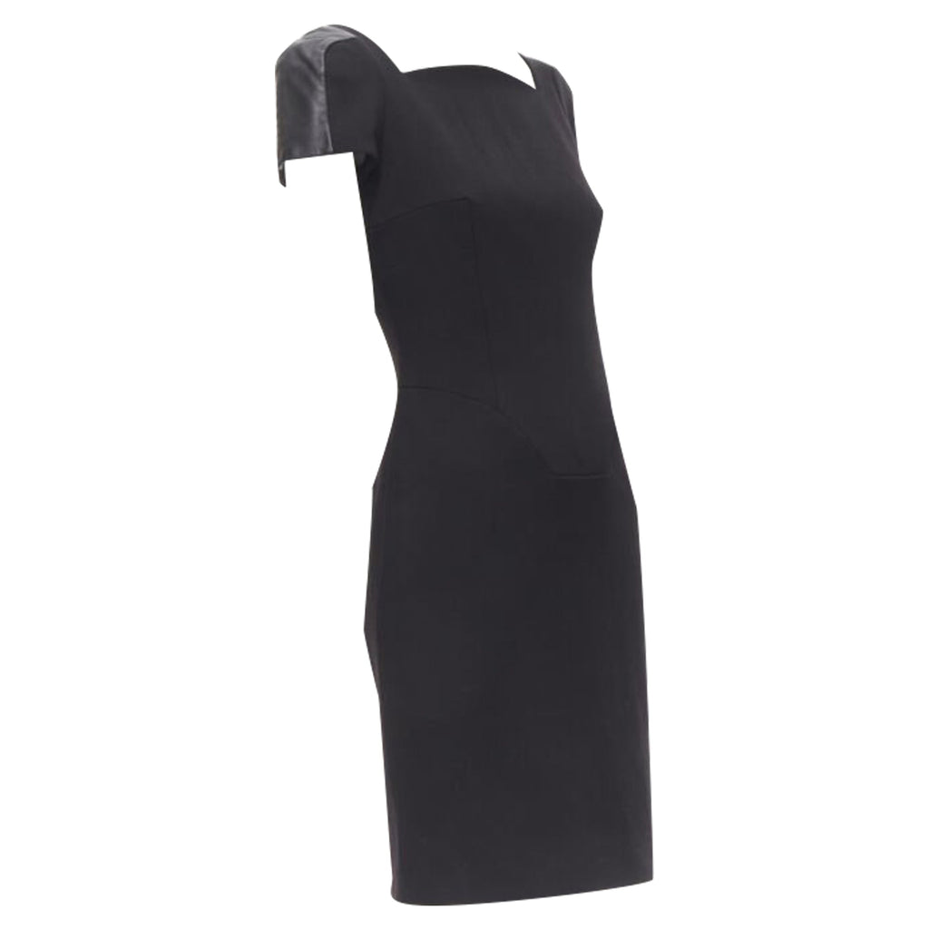 Versace square neckline leather cap sleeve bodycon sheath dress