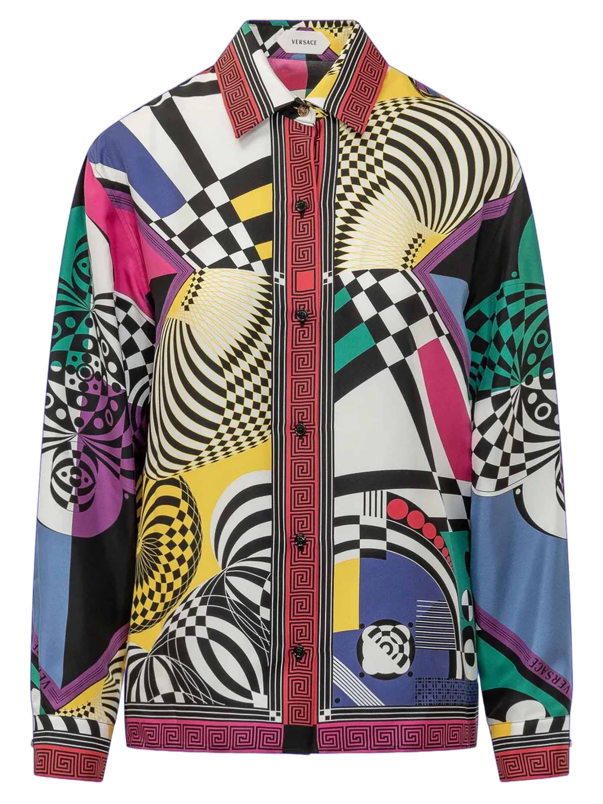 Multi Silk Geometric Print Long-Sleeve Shirt