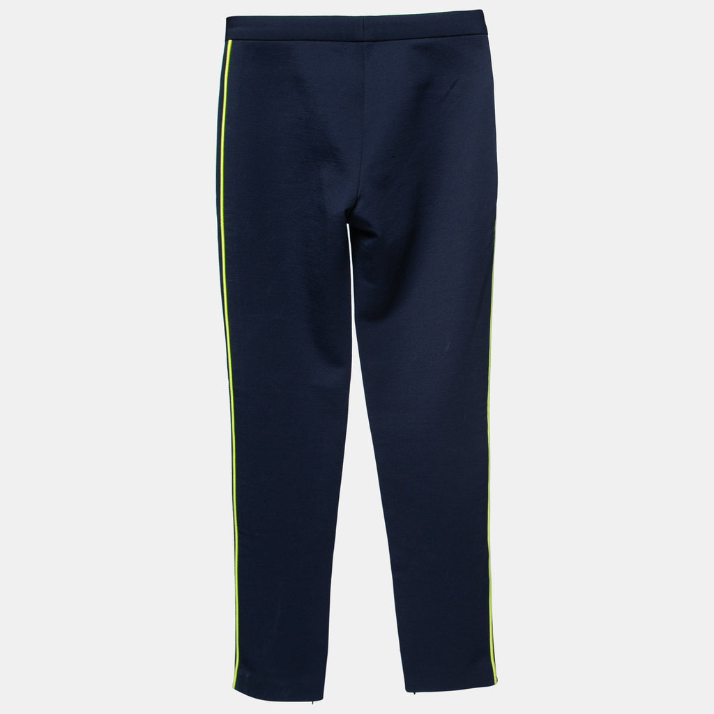 Versace Navy Blue Stretch Contrast Piping Detail Leggings