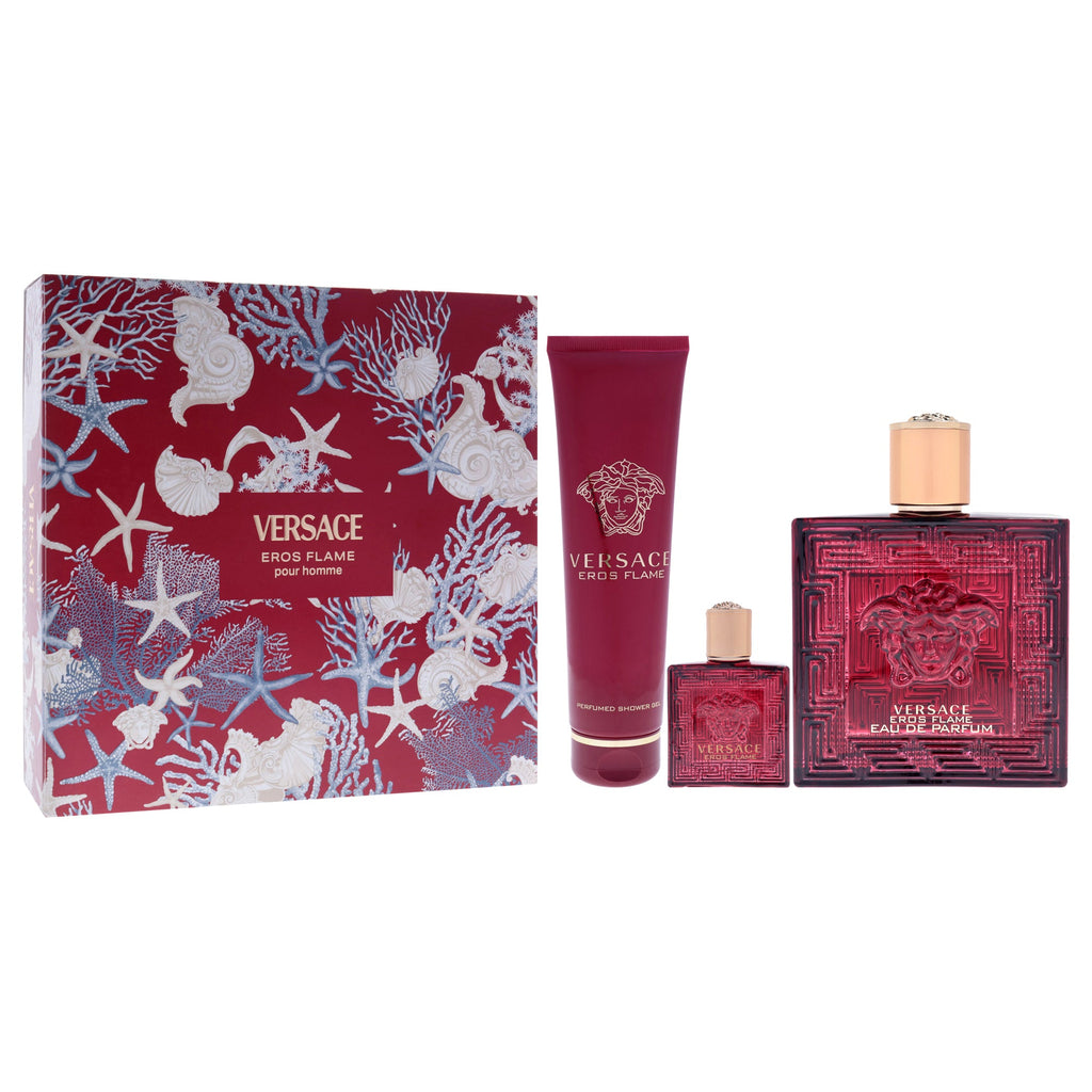 Versace Eros Flame by Versace for Men - 3 Pc Gift Set 3.4oz EDP Spray, 0.17oz EDP Spray (Mini), 5oz Bath and Shower Gel