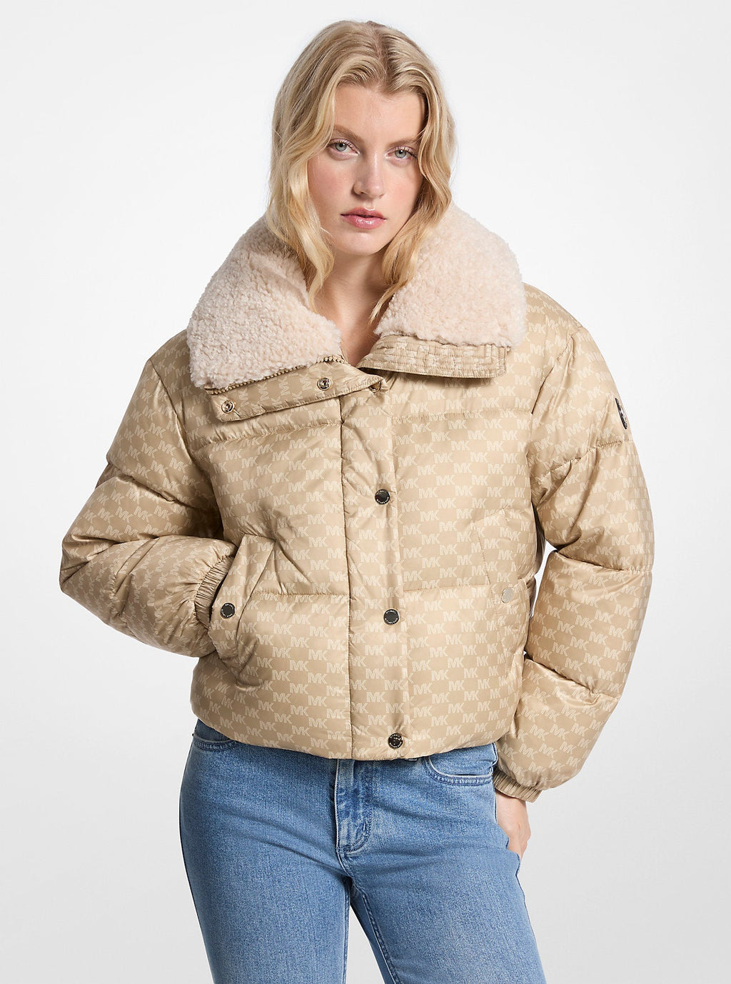 Logo Print and Sherpa Puffer Jacket