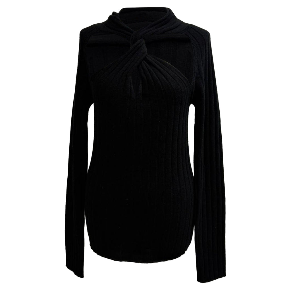 Versace Ribbed Twisted Sweater in Black Wool