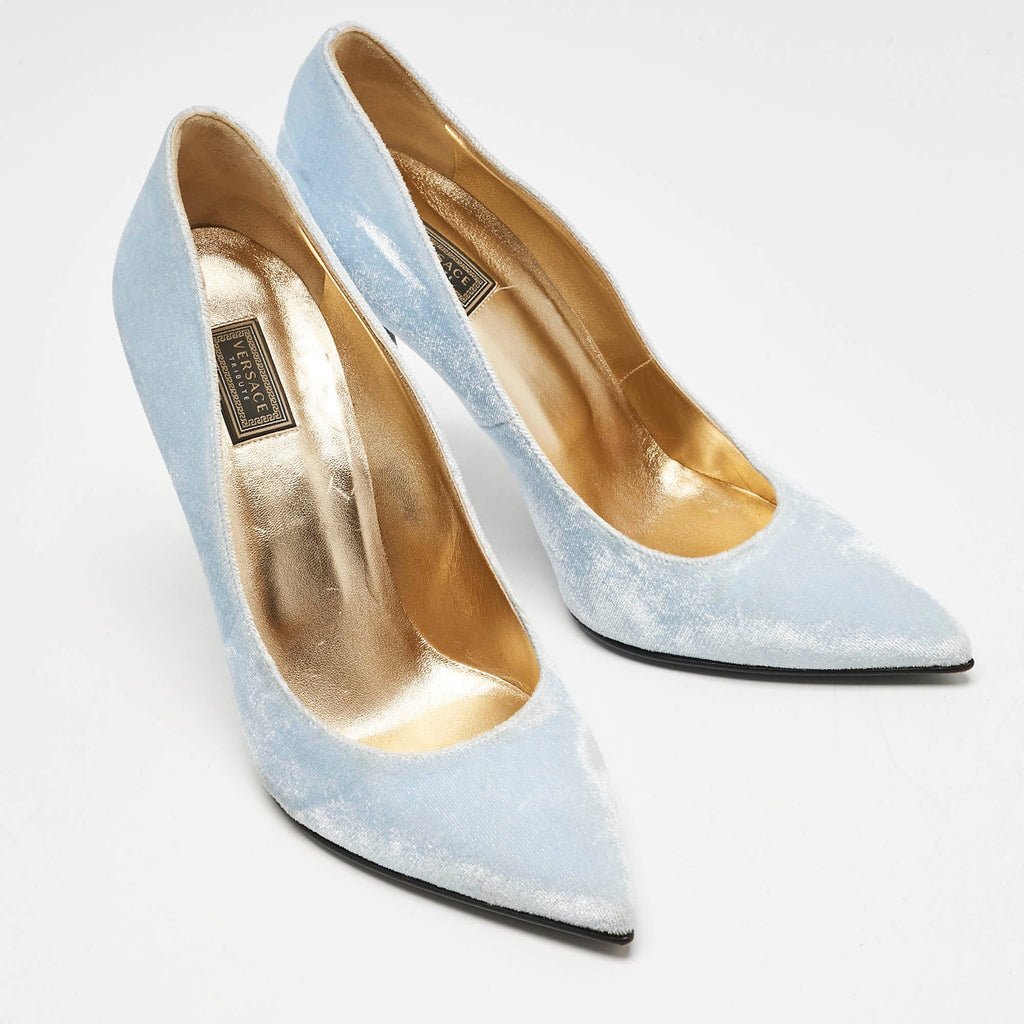 Versace Blue Velvet Pointed Toe  Pumps