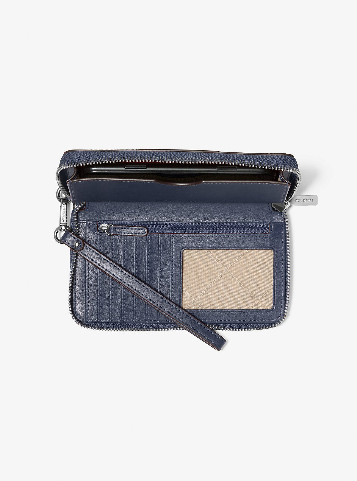 Jet Set Large Metallic Signature Logo Stripe Smartphone Wallet