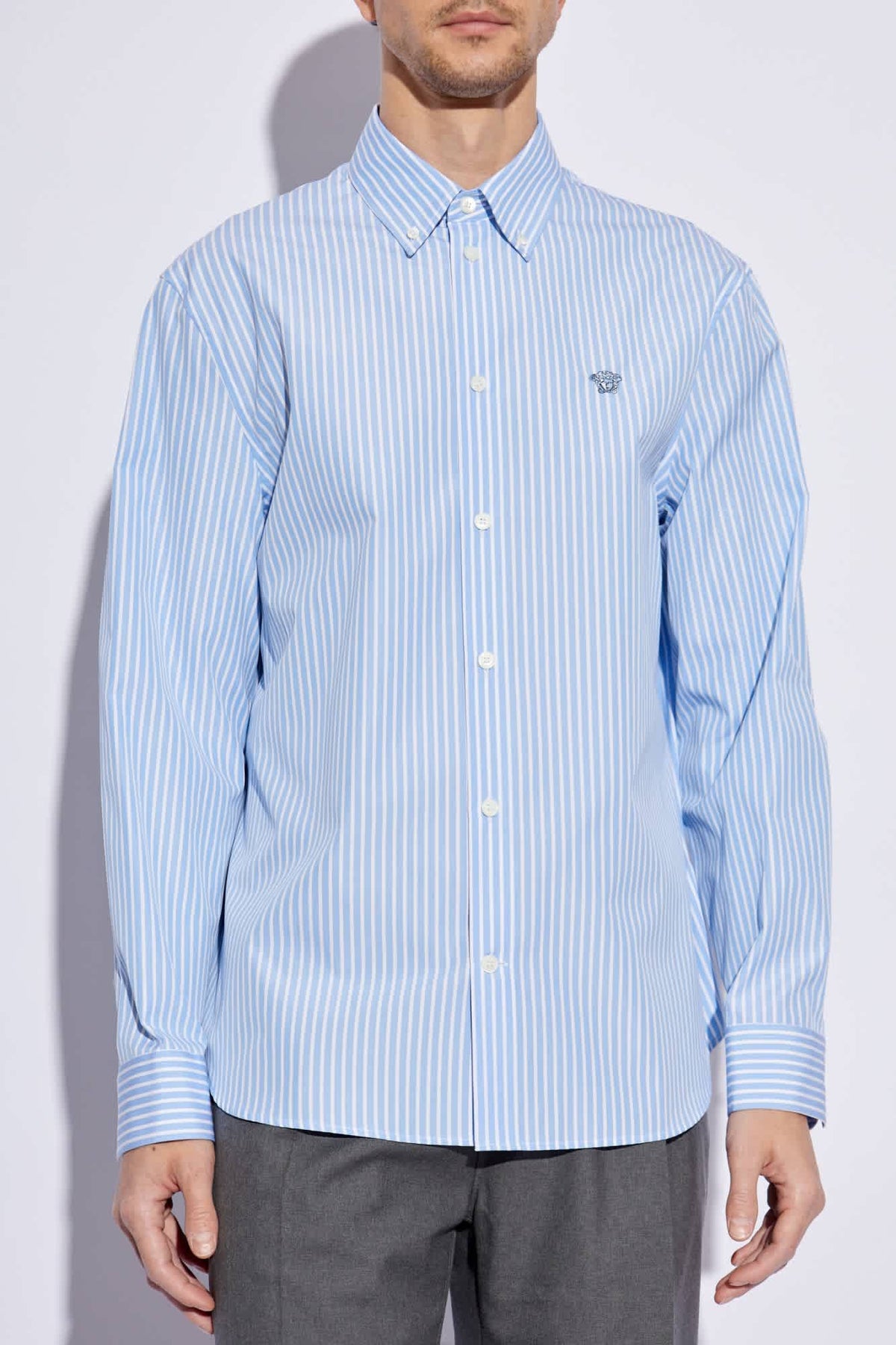 Versace Medusa Striped Long-Sleeve Shirt