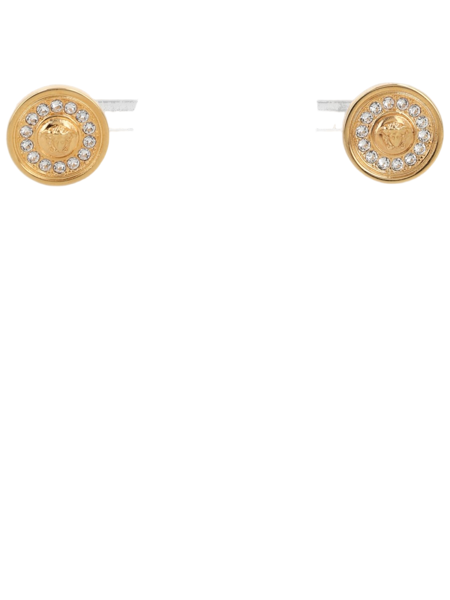 Gold Crystal Embellished Round Brass Earrings