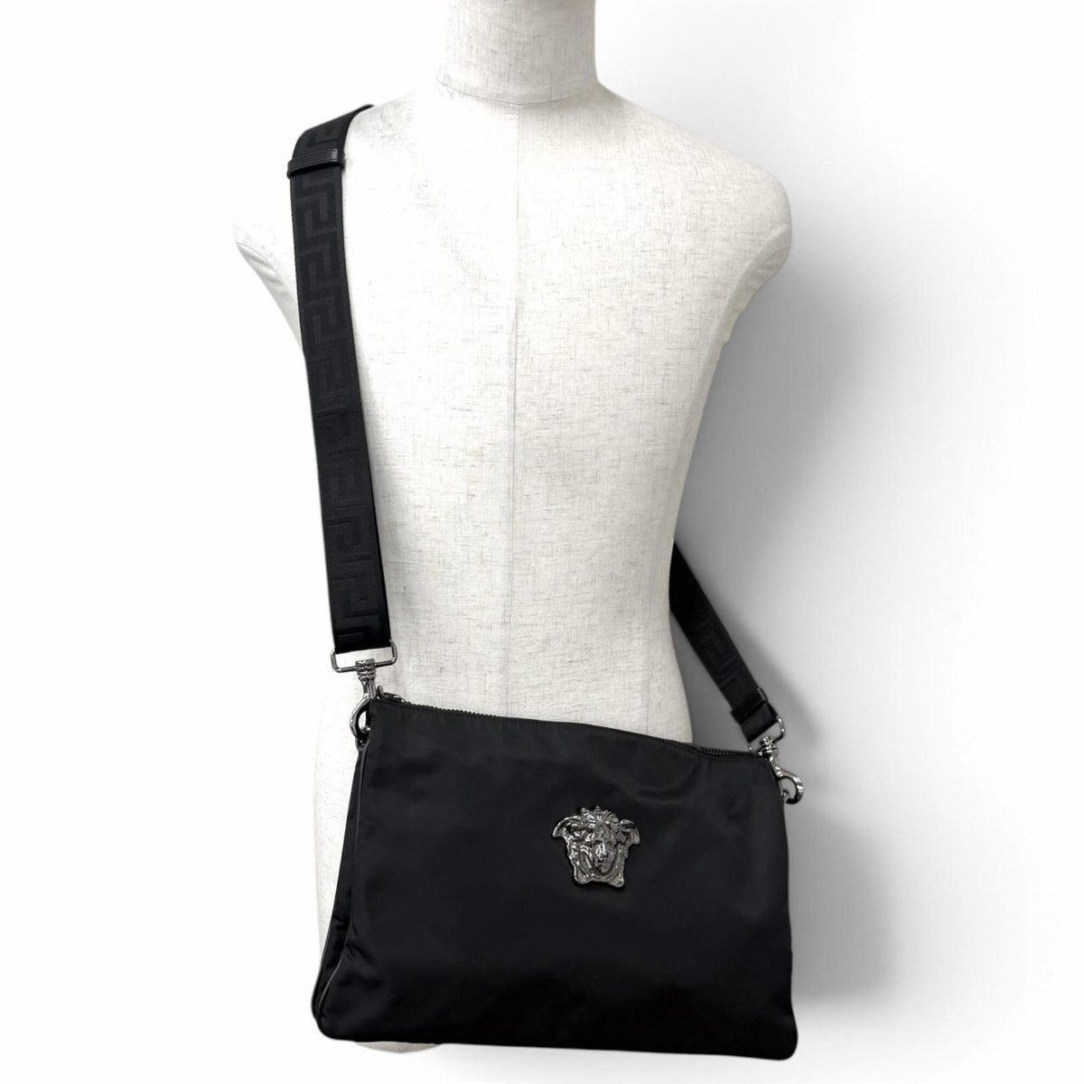 Versace Nylon Leather Clutch Bag Shoulder Bag (Pre-Owned)