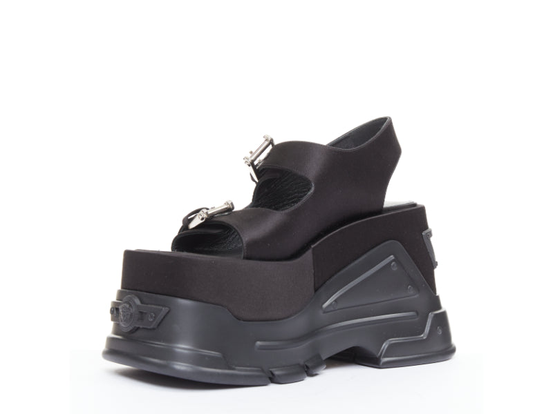 Versace Black satin silk silver Medusa sandals