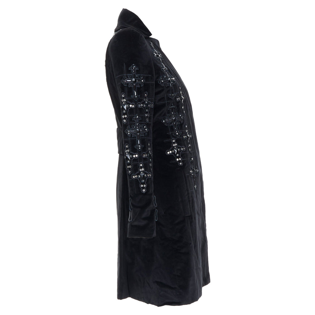 Versace 2012 Runway Black Velvet Gothic Byzantine Flared Coat