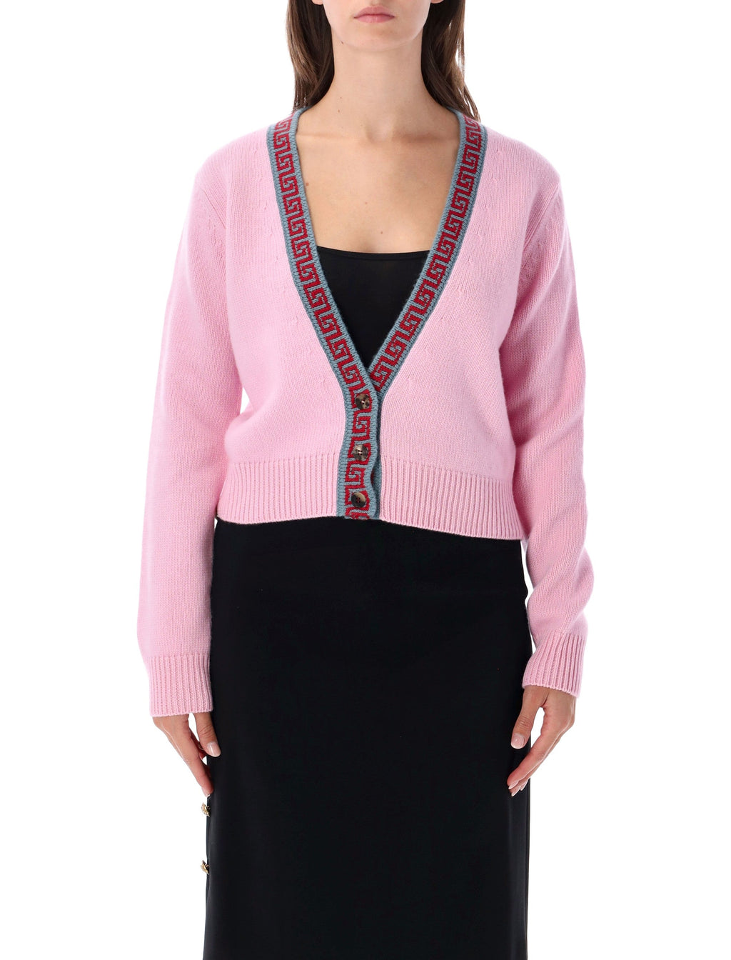 Cropped Greca Border Knit Cardigan