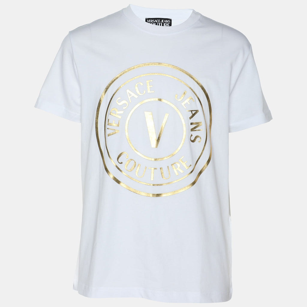 Versace Jeans Couture White/gold Jersey Logo Print T-Shirt
