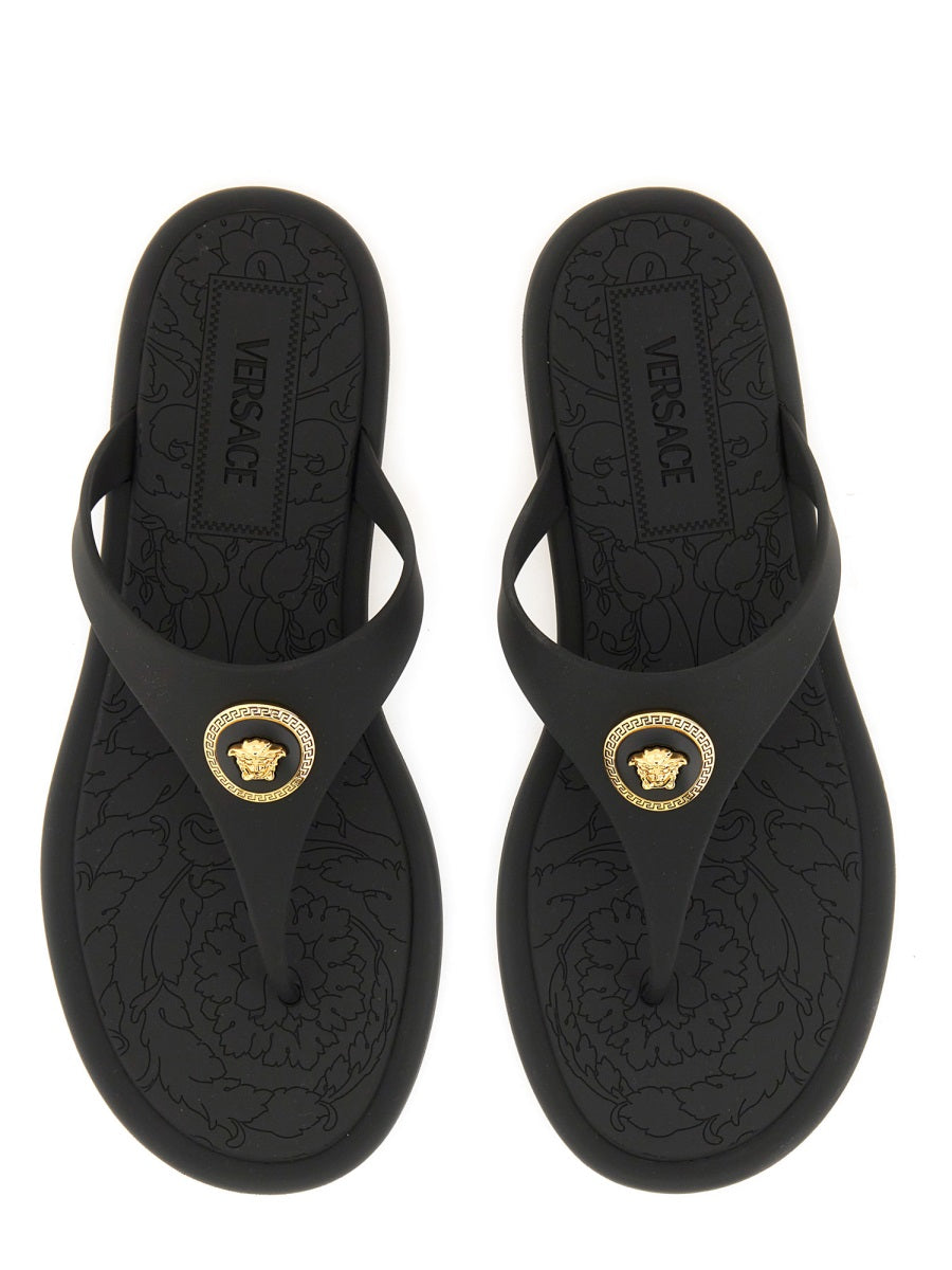 Black Alia Gold Emblem Rubber Sandals