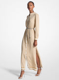 Logo Print Satin Belted Maxi Dress