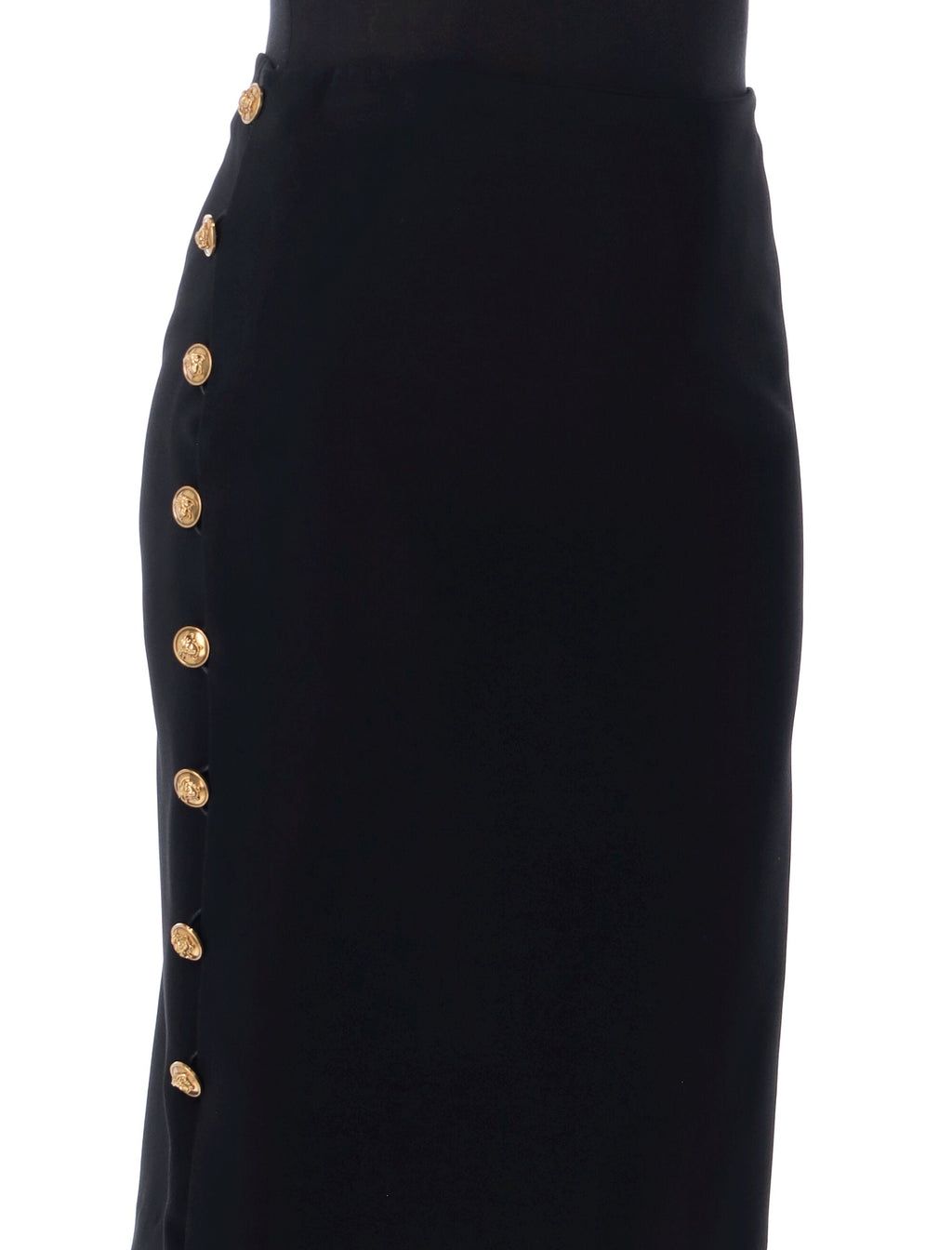 Gold Button Accent Knee-Length Skirt