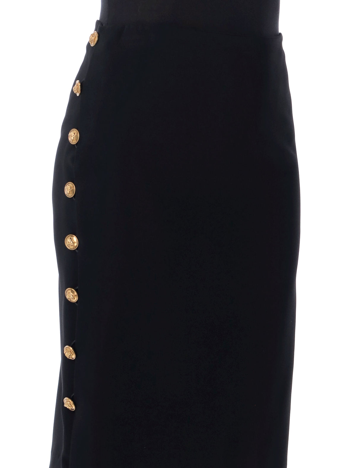 Gold Button Accent Knee-Length Skirt