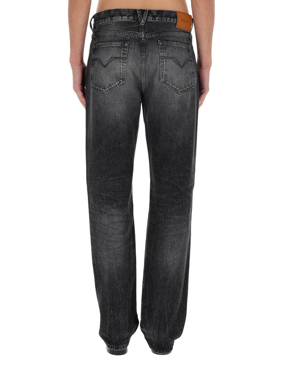 Medusa Detail Faded Black Jeans