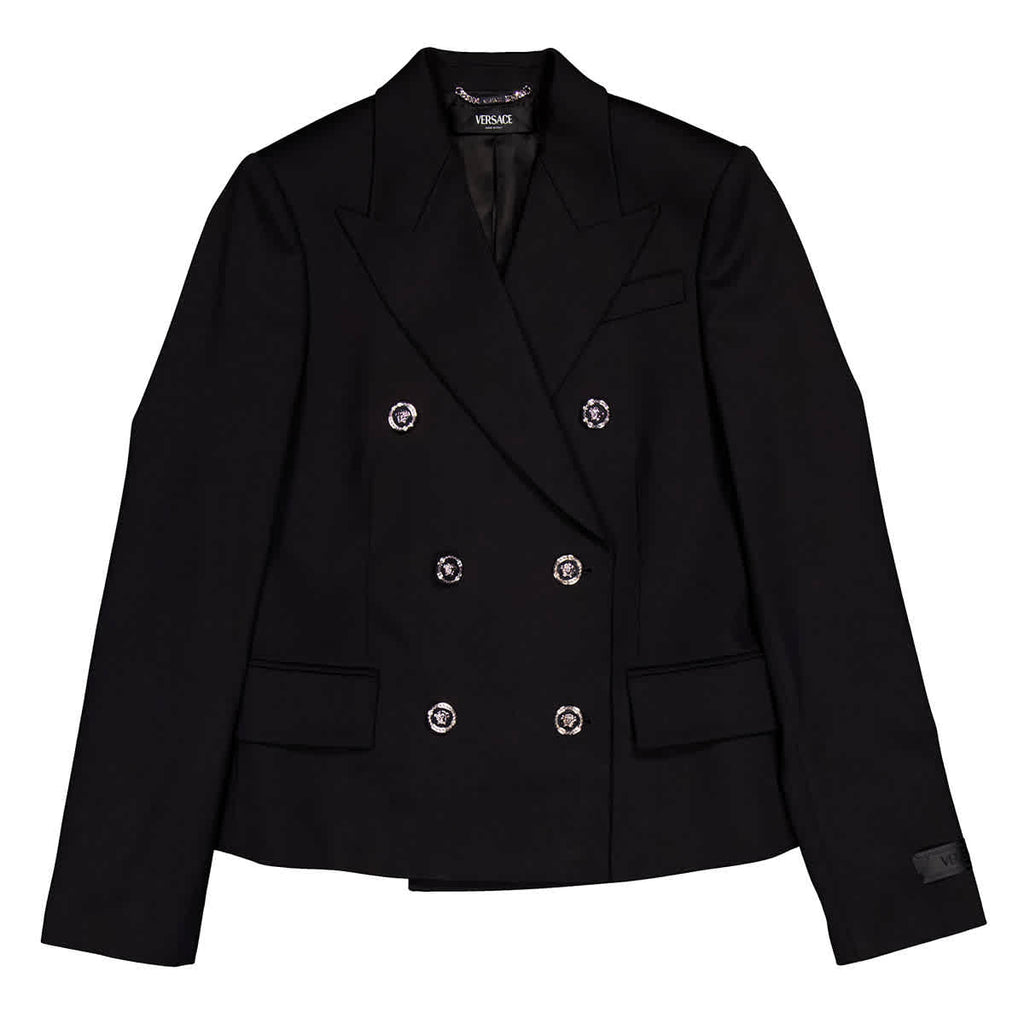 Versace Crop Double-Breasted Wool Blazer