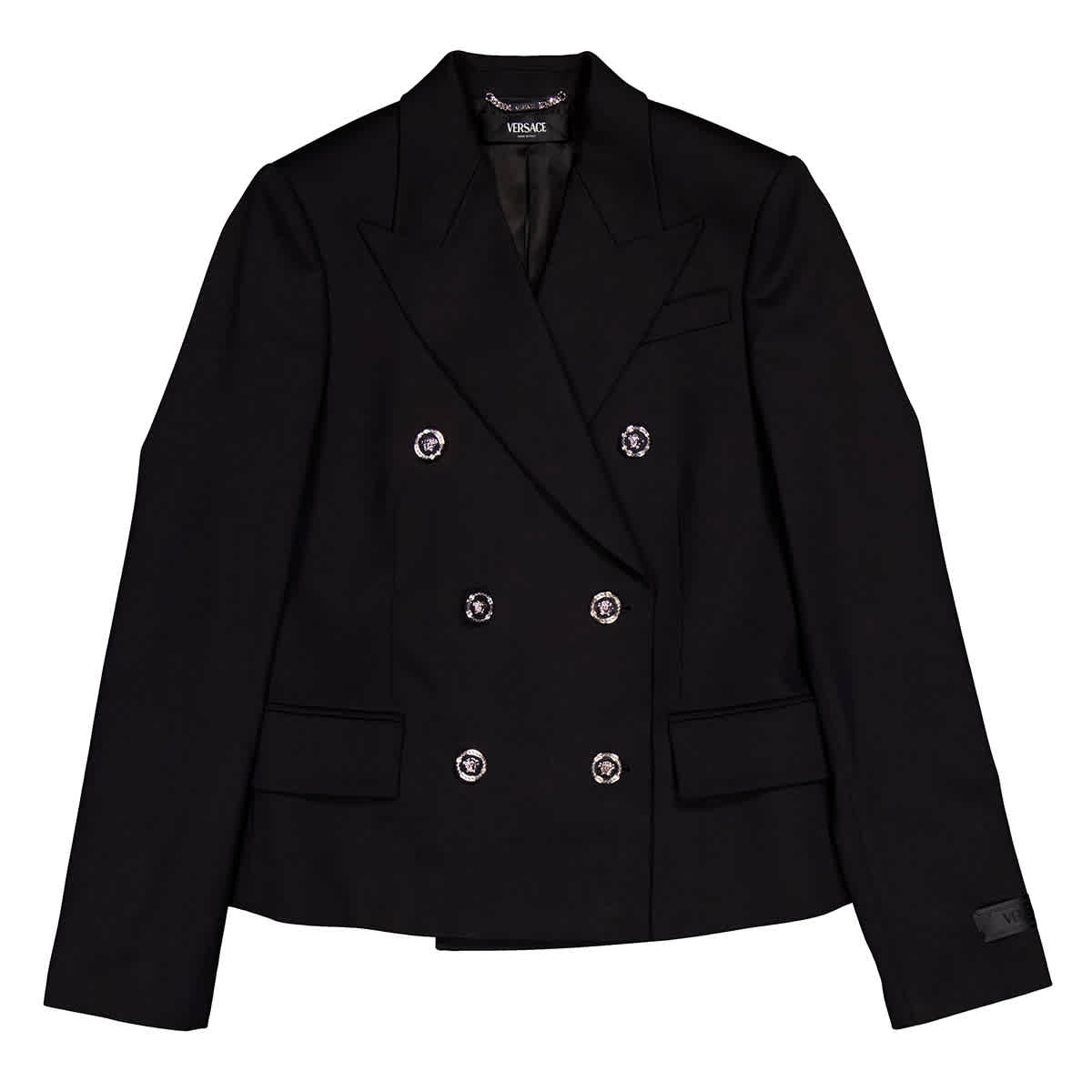 Versace Crop Double-Breasted Wool Blazer