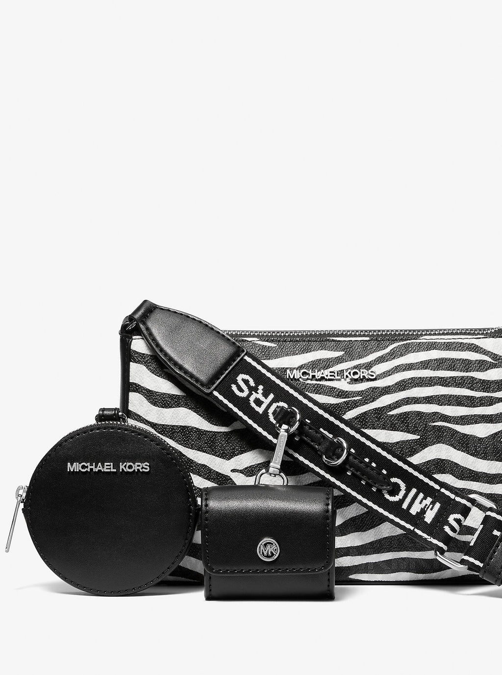 Jet Set Leather Medium Animal Print Logo Crossbody Bag with Case for Apple Airpods Pro
